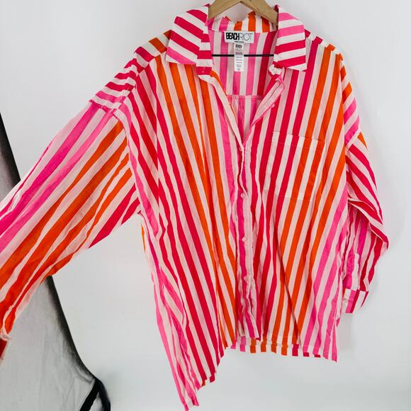 Beach Riot Alexa Striped Swim Cover Up Resort Shirt Long Sleeve Cotton Size PL - Picture 6 of 8